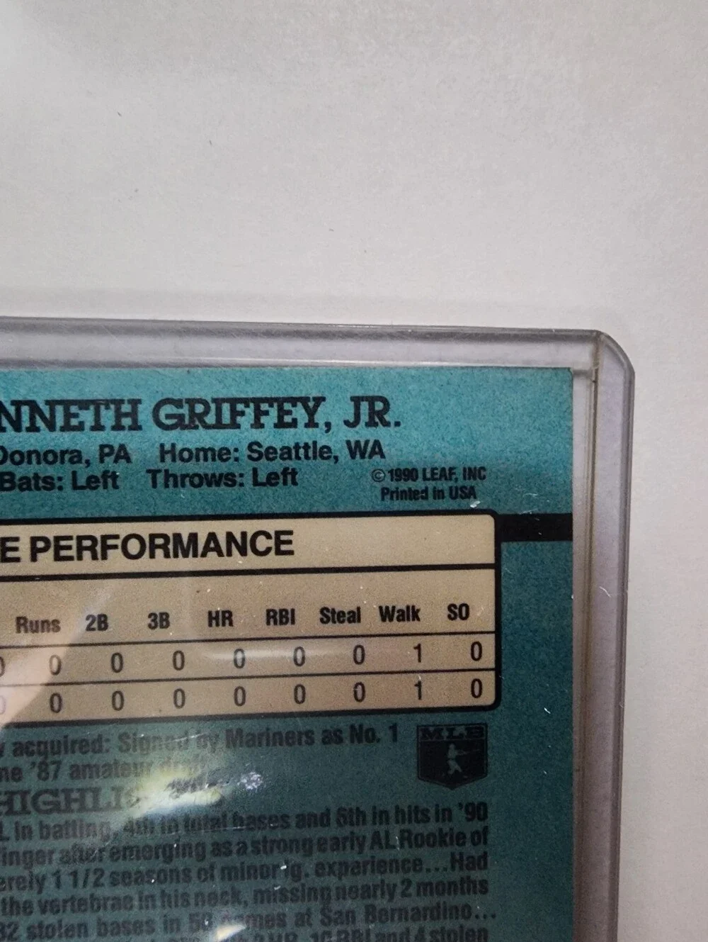 Ken Griffey Jr. 91 Donruss Authenic Error Card #49